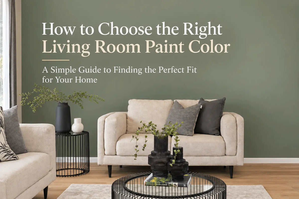 Living room with Clary Sage green walls and light natural oak flooring, illustrating how to choose the right living room paint color
