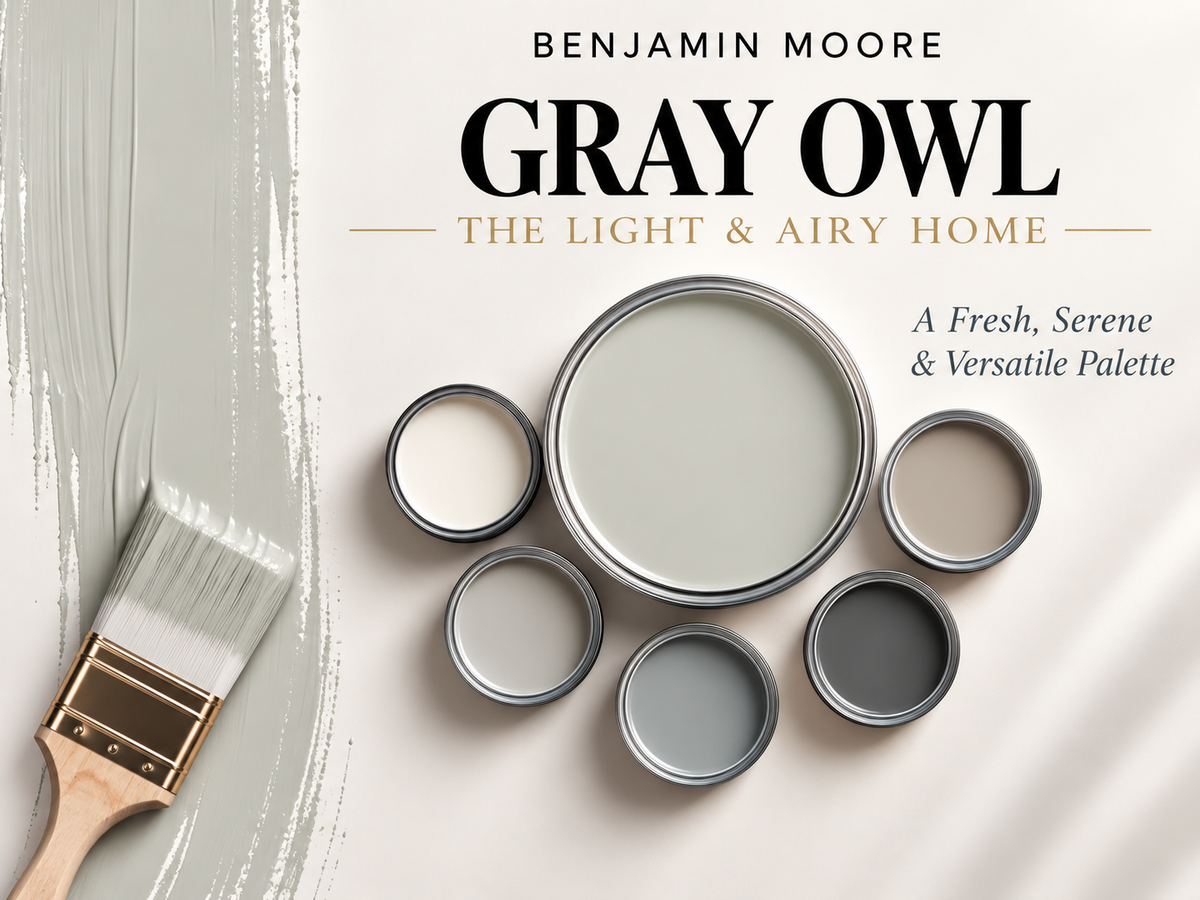 Benjamin Moore Gray Owl OC-52 Light Neutral Gray Paint Color Palette