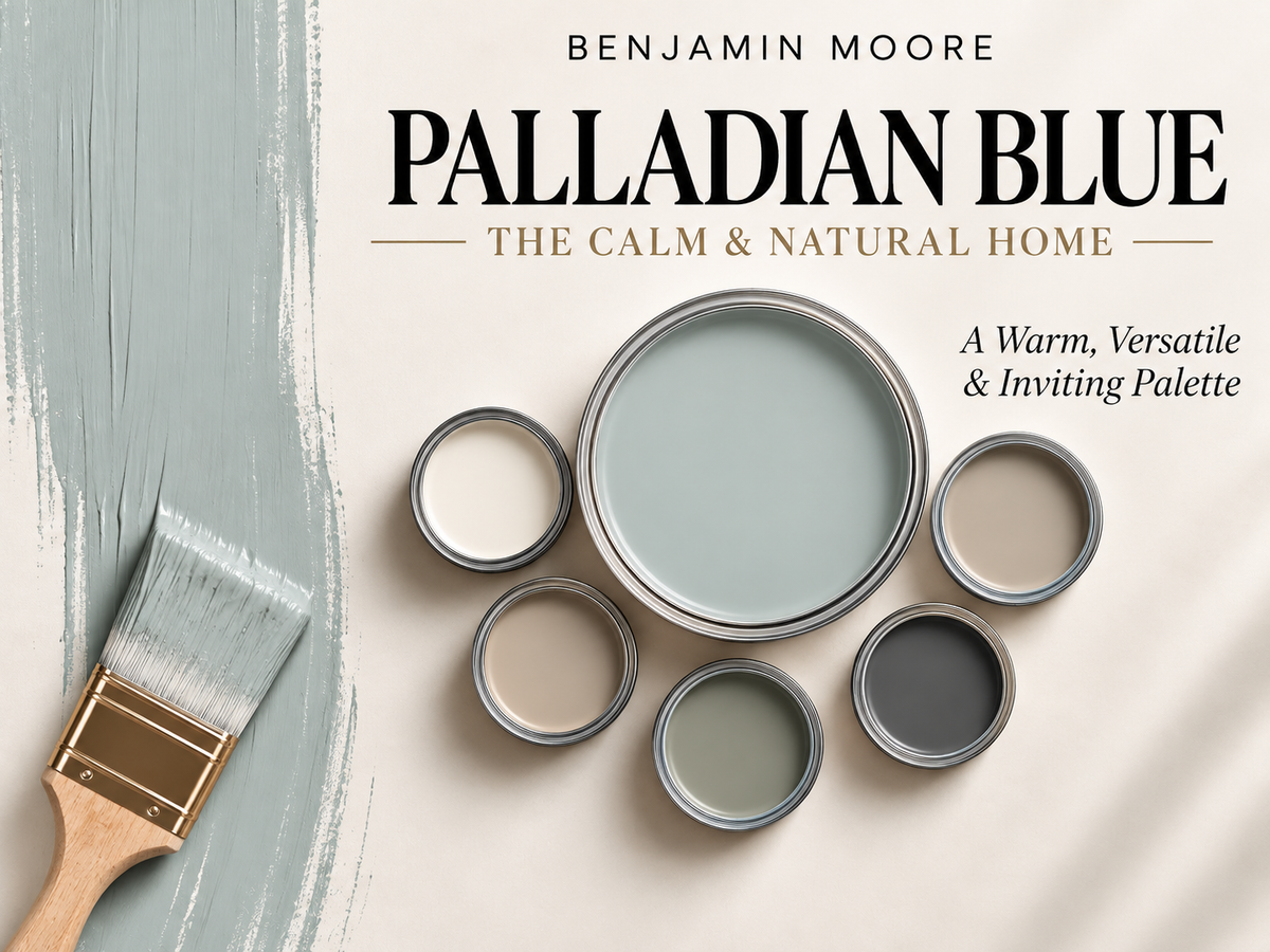 Benjamin Moore Palladian Blue HC-144 Light Airy Blue Green Paint Color Palette