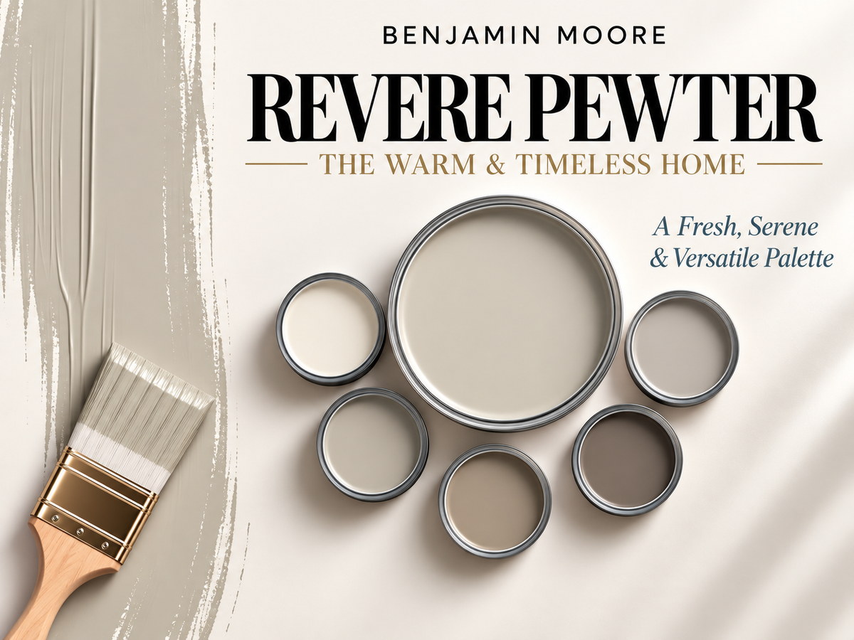 Benjamin Moore Revere Pewter HC-172 Warm Greige Paint Color Palette