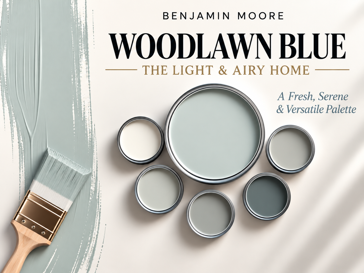 Benjamin Moore Woodlawn Blue HC-147 Light Airy Blue Paint Color Palette