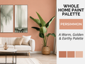 Persimmon whole-home paint color palette and interior design guide with coordinating colors and natural finishes, featuring American paint color inspiration from Sherwin-Williams, Benjamin Moore and BEHR.