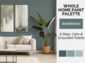 Riverway whole-home paint color palette and interior design guide with coordinating colors and natural finishes, featuring American paint color inspiration from Sherwin-Williams, Benjamin Moore and BEHR.