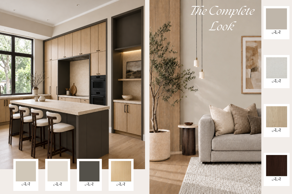 Whole-home paint colors and natural materials visualization
